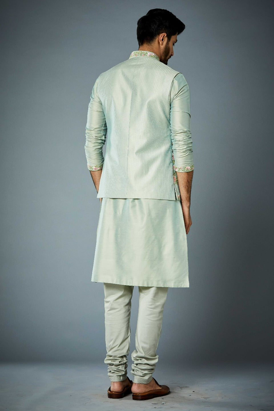 Gargee Designer's MINT FLORAL EMBROIDERED BUNDI SET Gargee