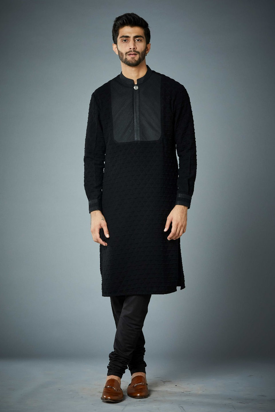 Gargee Designer's 3D BLACK TEXTURED TENCIL KURTA SET Gargee