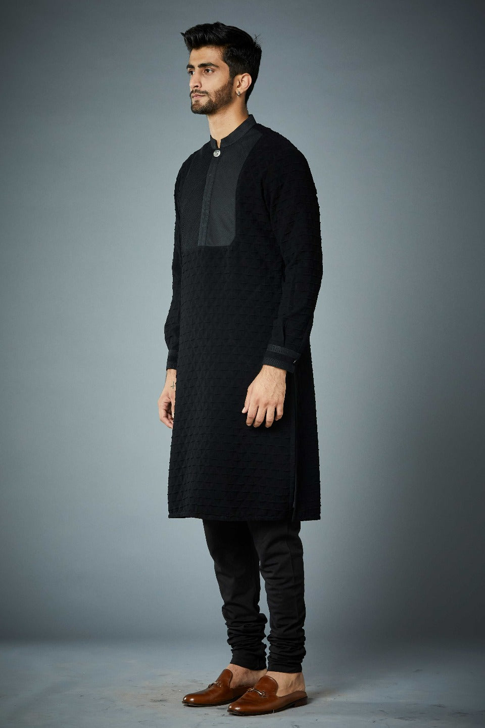 Gargee Designer's 3D BLACK TEXTURED TENCIL KURTA SET Gargee