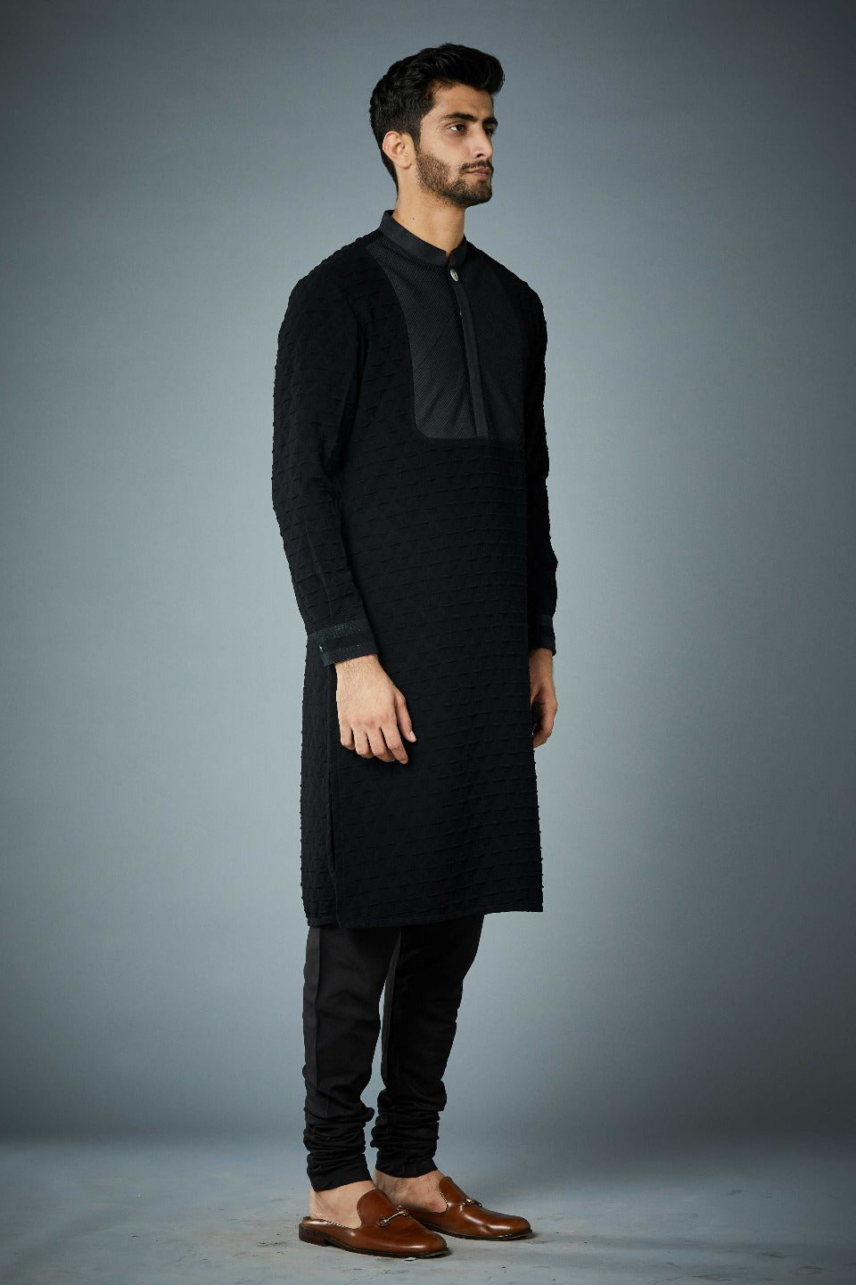 Gargee Designer's 3D BLACK TEXTURED TENCIL KURTA SET Gargee