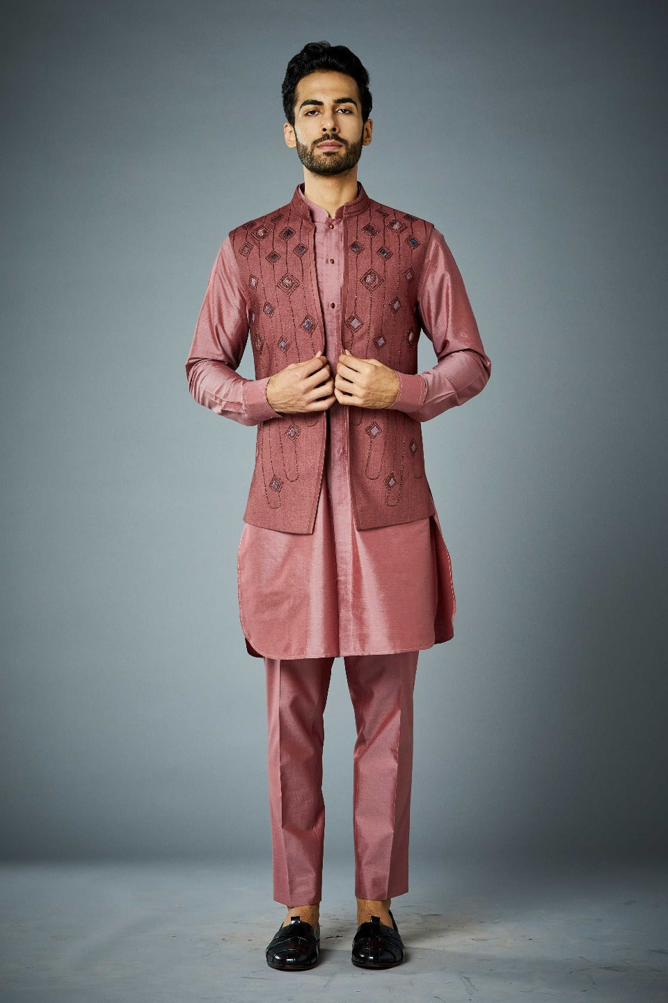 Gargee Designer's CORAL SHELL EMBROIDERED Shrug Set Gargee