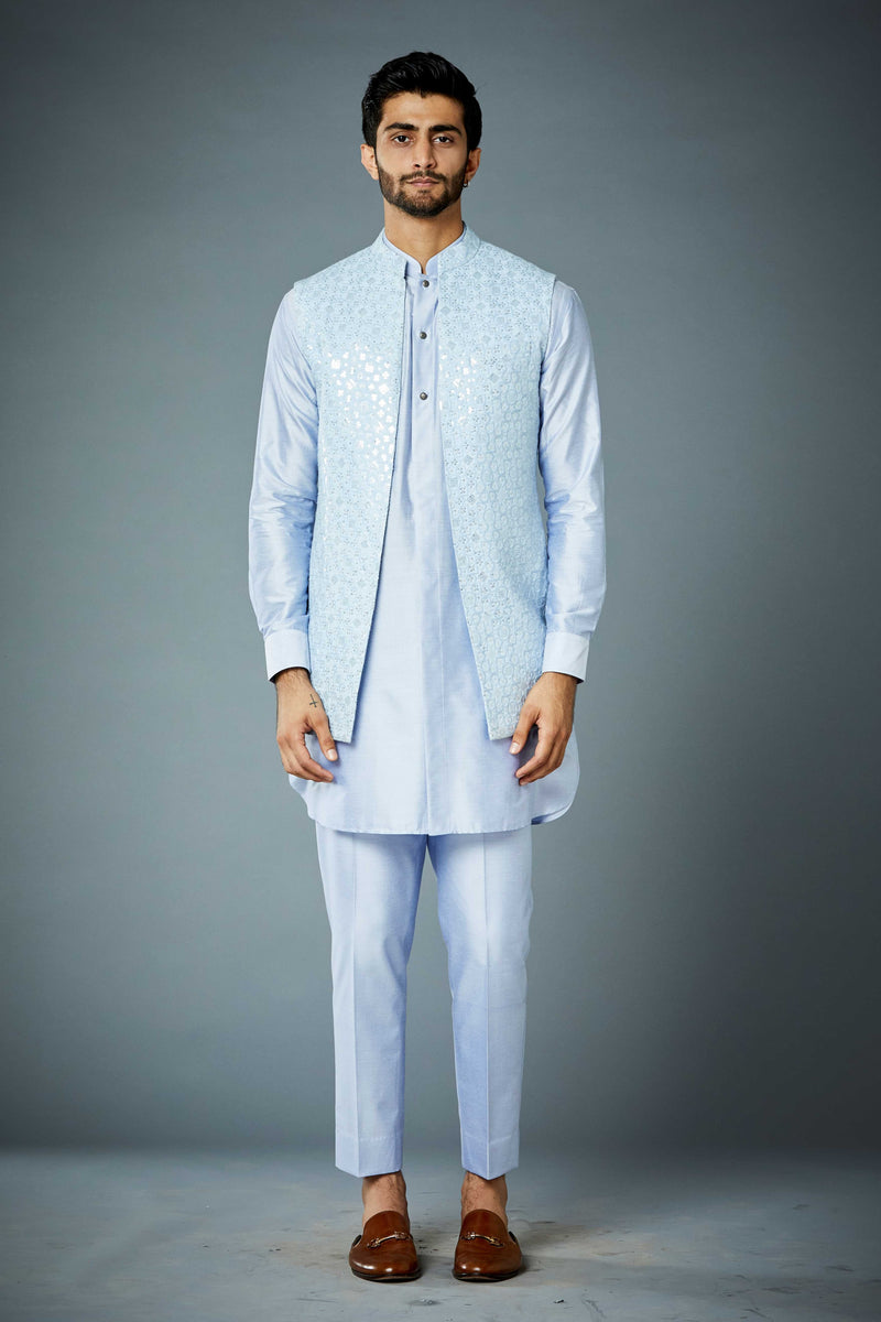 Gargee Designer's ICE BLUE SEQUIN EMBROIDERED Shrug Set Gargee