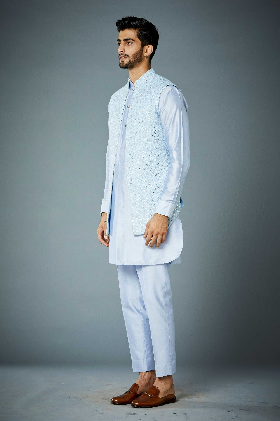 Gargee Designer's ICE BLUE SEQUIN EMBROIDERED Shrug Set Gargee
