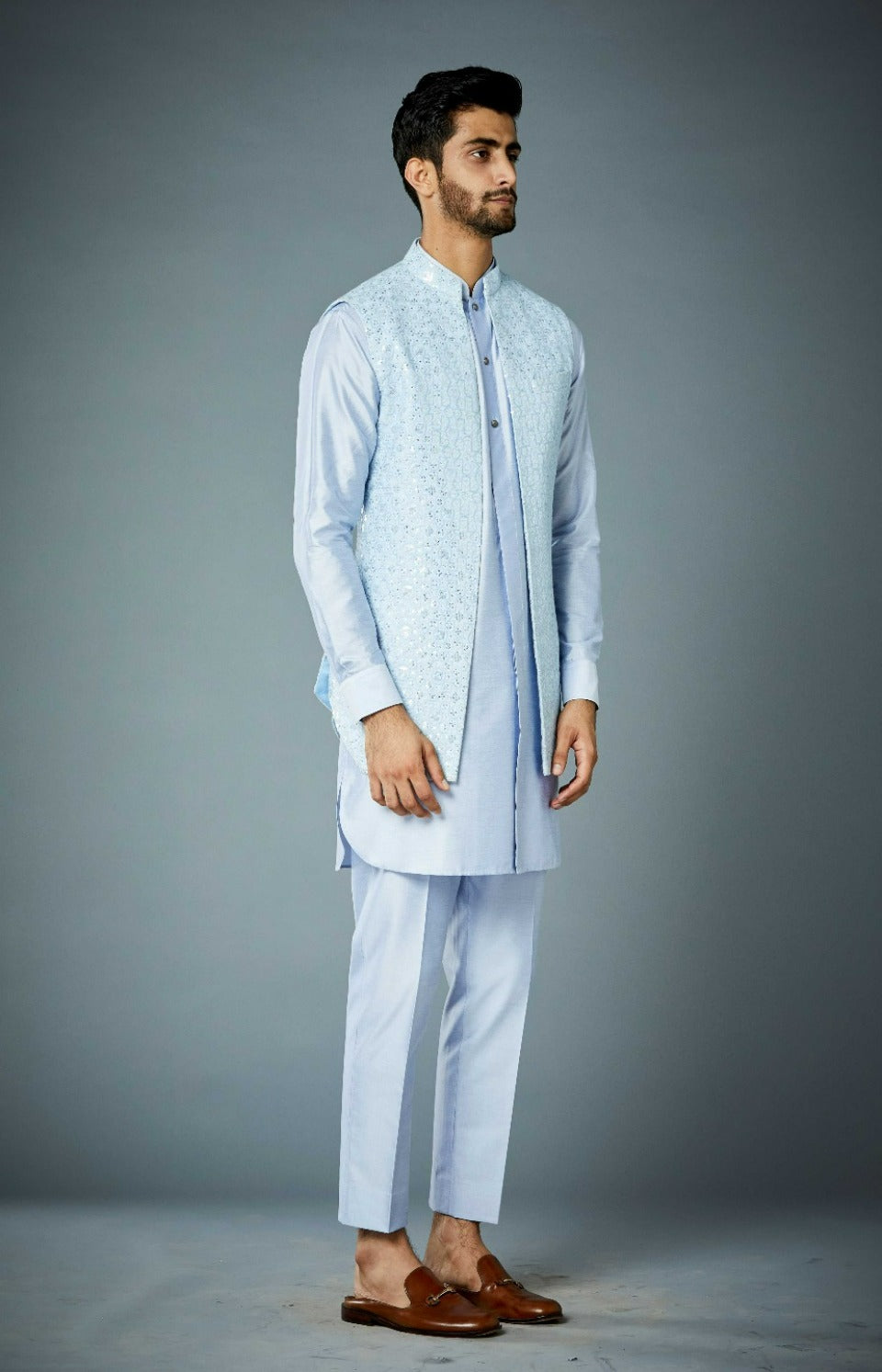 Gargee Designer's ICE BLUE SEQUIN EMBROIDERED Shrug Set Gargee