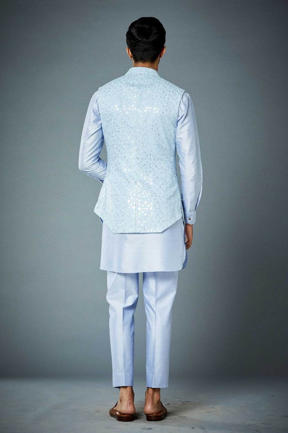 Gargee Designer's ICE BLUE SEQUIN EMBROIDERED Shrug Set Gargee