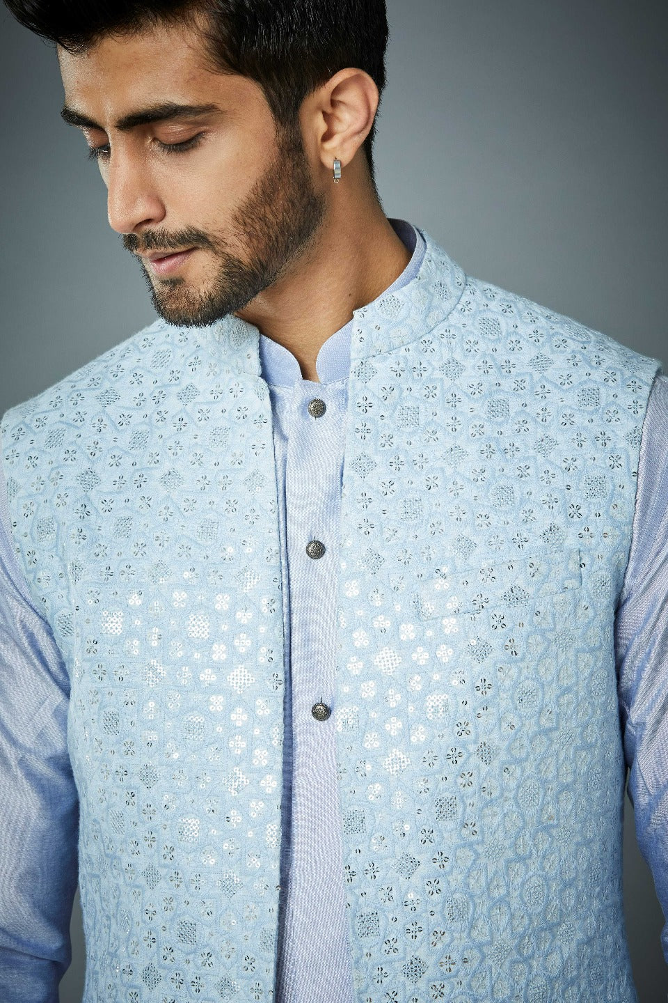 Gargee Designer's ICE BLUE SEQUIN EMBROIDERED Shrug Set Gargee