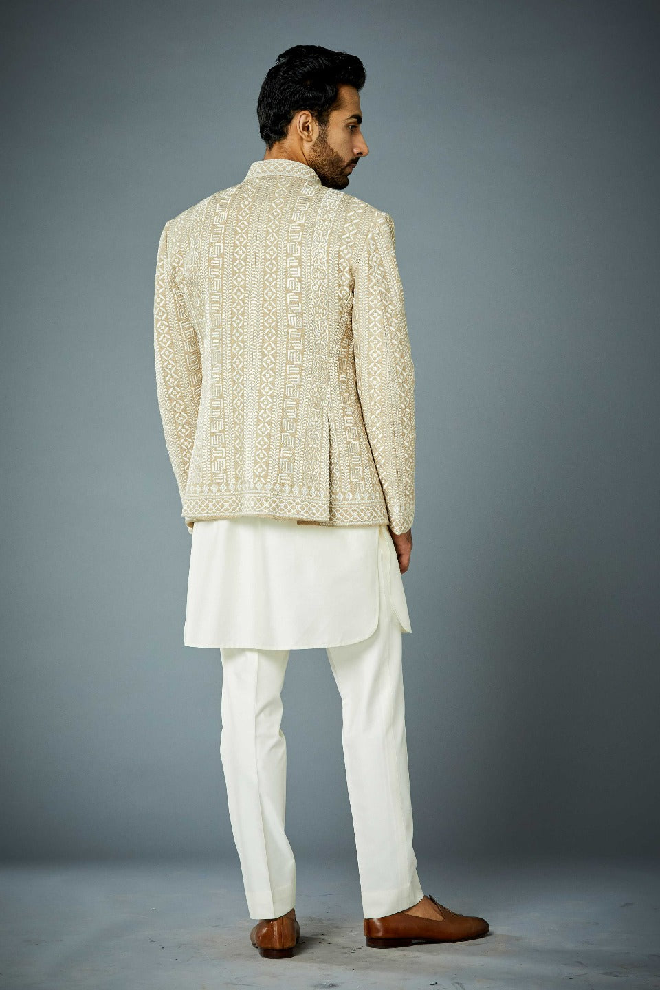 Gargee Designer's BEIGE GEO-PARALLEL JODHPURI SET Gargee