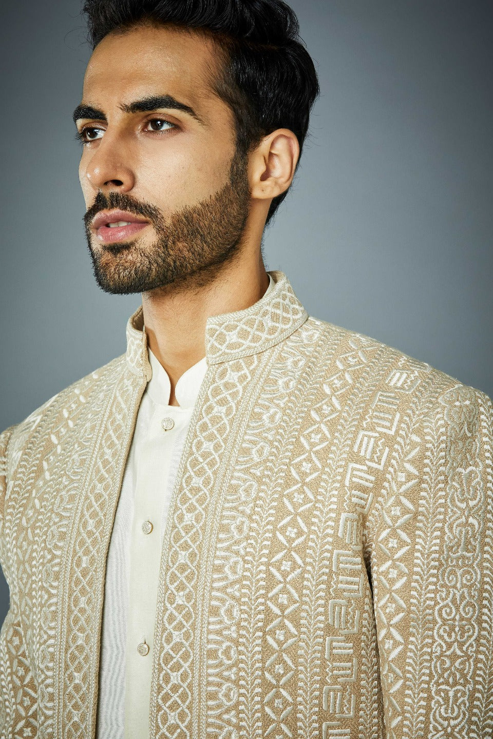Gargee Designer's BEIGE GEO-PARALLEL JODHPURI SET Gargee