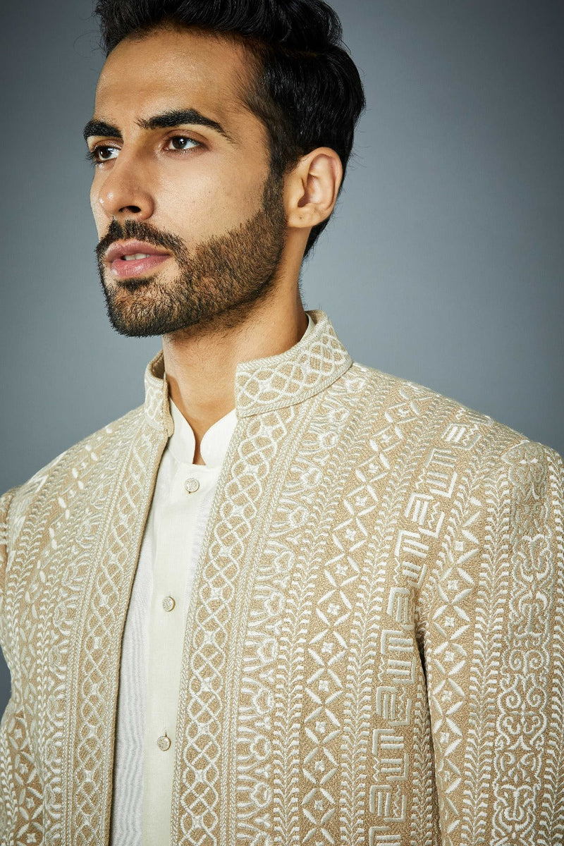 Gargee Designer's BEIGE GEO-PARALLEL JODHPURI SET Gargee