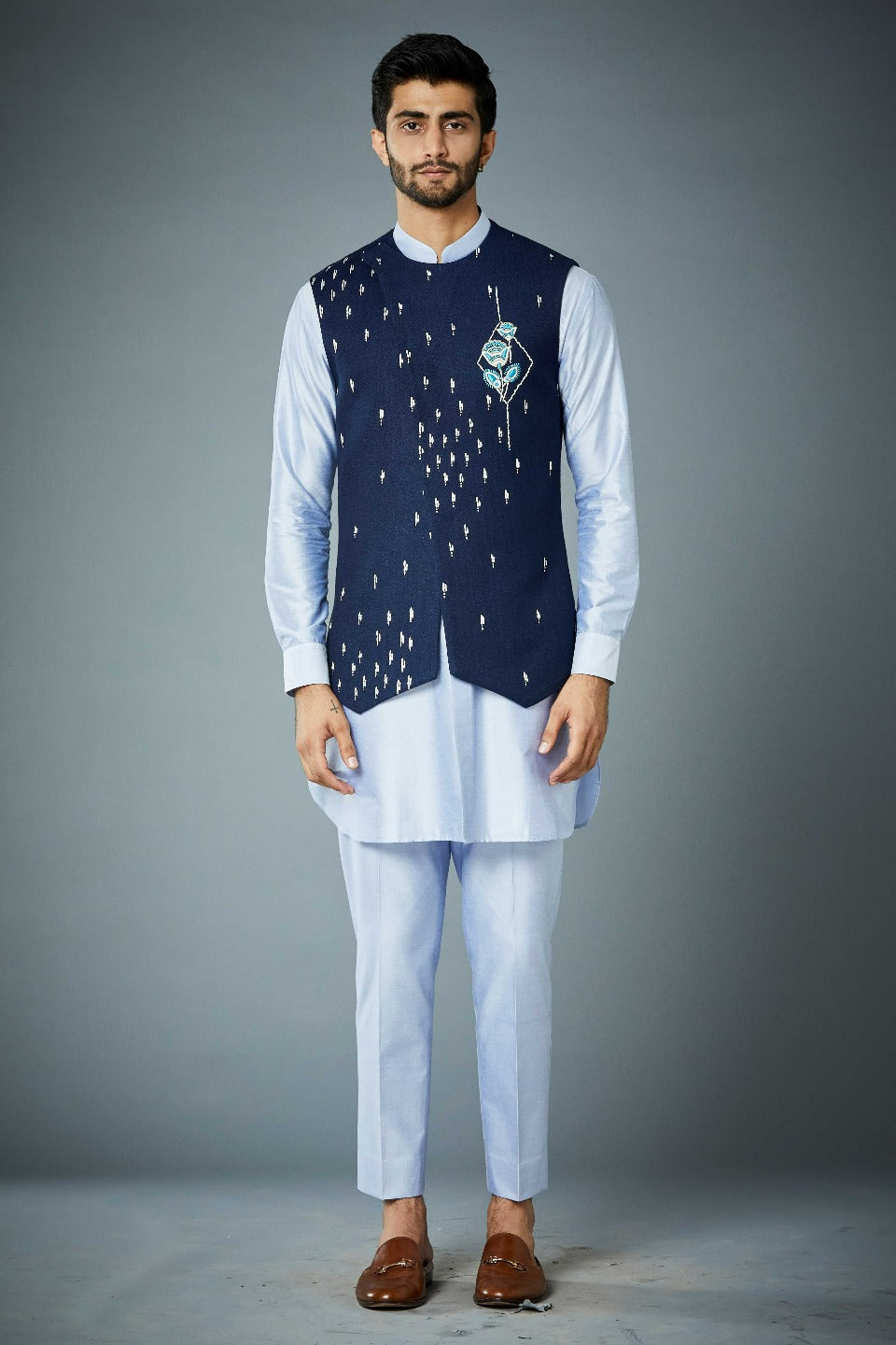 Gargee Designer's NAVY RAIN DANCE BUNDI SET Gargee