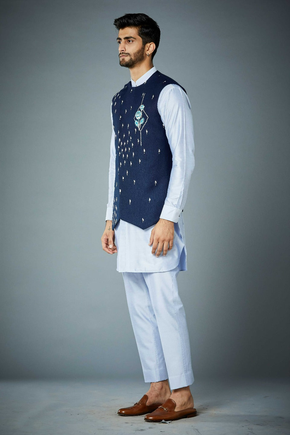 Gargee Designer's NAVY RAIN DANCE BUNDI SET Gargee