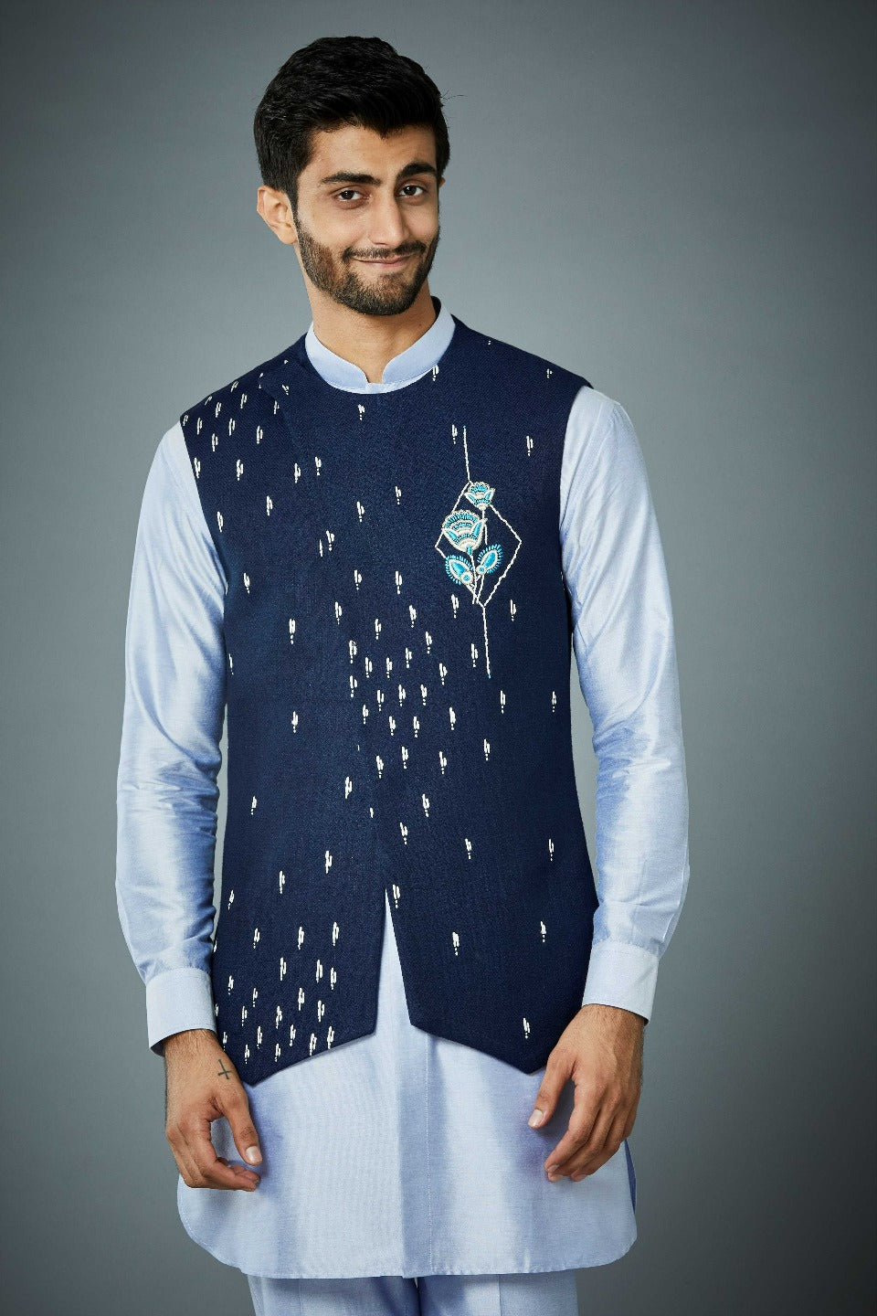 Gargee Designer's NAVY RAIN DANCE BUNDI SET Gargee