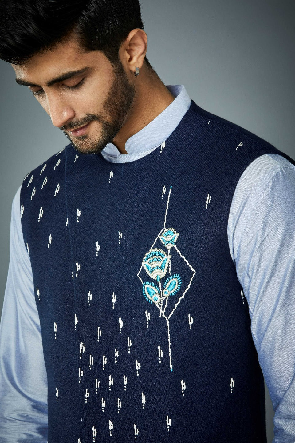 Gargee Designer's NAVY RAIN DANCE BUNDI SET Gargee