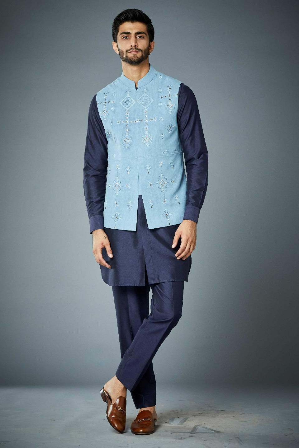 Gargee Designer's JEAN AZTEC EMBROIDERED BUNDI SET Gargee