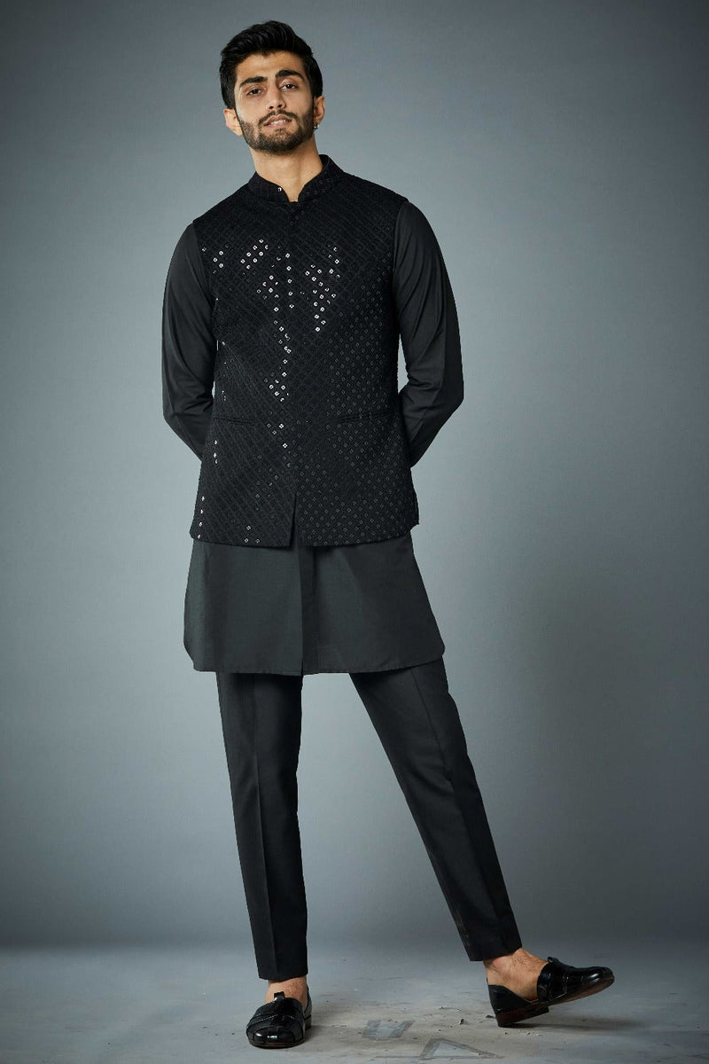 Gargee Designer's BLACK MYSTIQUE SEQUIN BUNDI SET Gargee