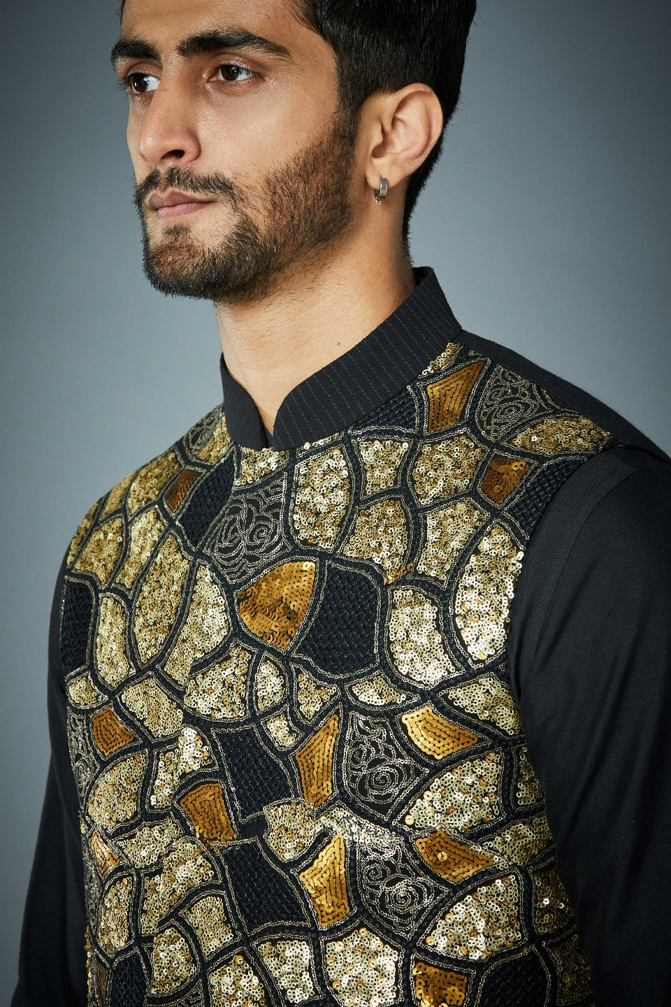 Gargee Designer's GOLD EMBROIDERED BLACK BUNDI SET Gargee