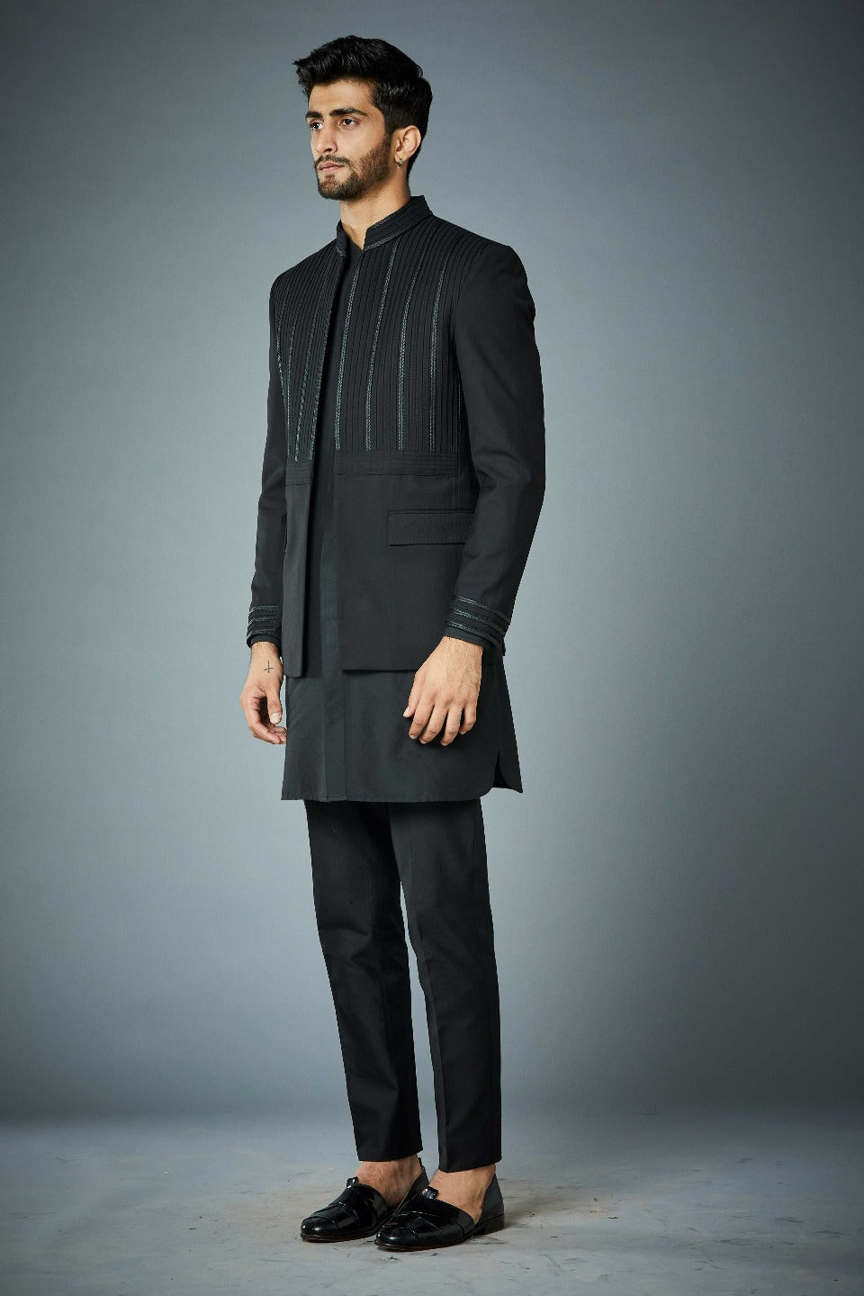 Gargee Designer's BLACK COLLATERAL TAPE JODHPURI SET Gargee