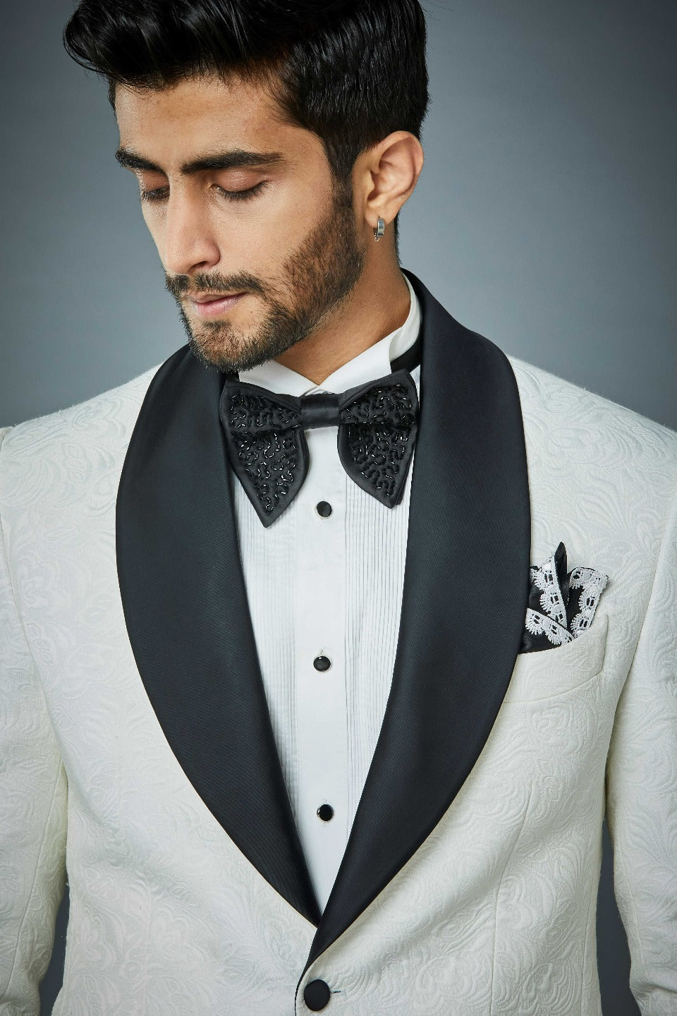 Gargee Designer's WHITE VINTAGE EMBOSSED TUXEDO SET Gargee