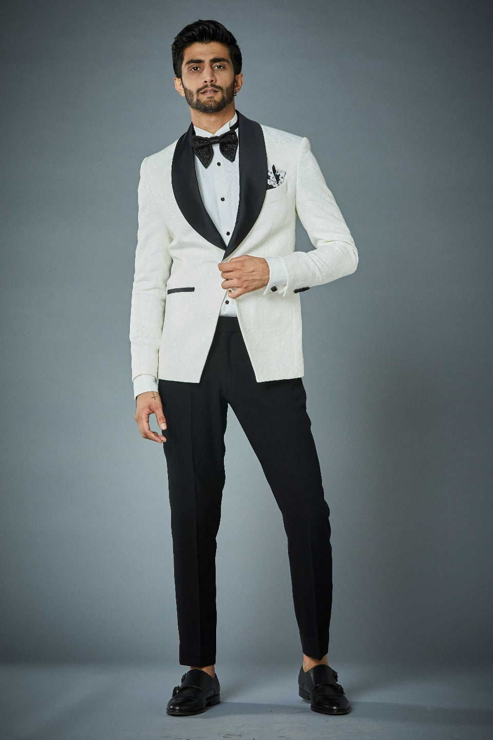 Gargee Designer's WHITE VINTAGE EMBOSSED TUXEDO SET Gargee