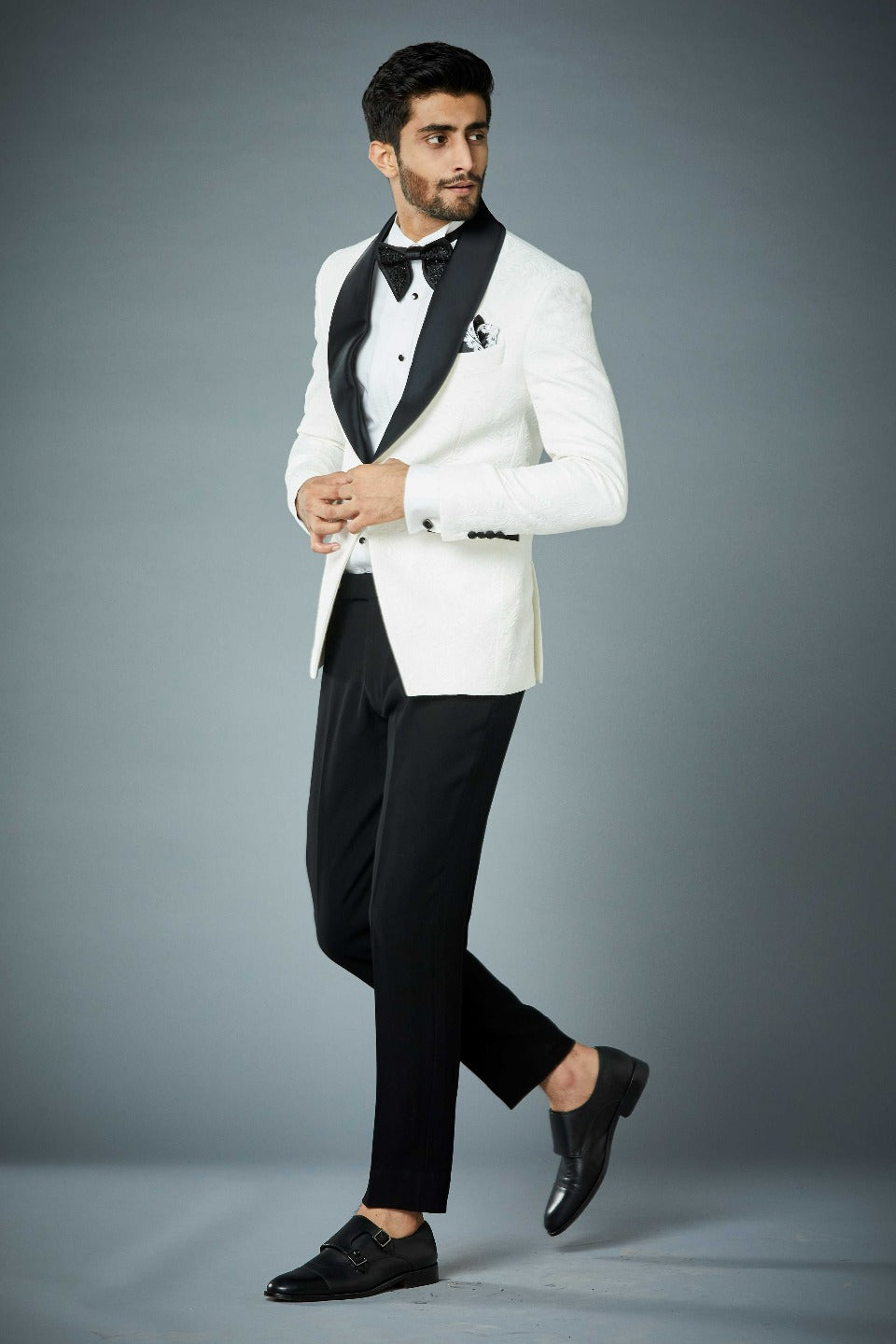 Gargee Designer's WHITE VINTAGE EMBOSSED TUXEDO SET Gargee