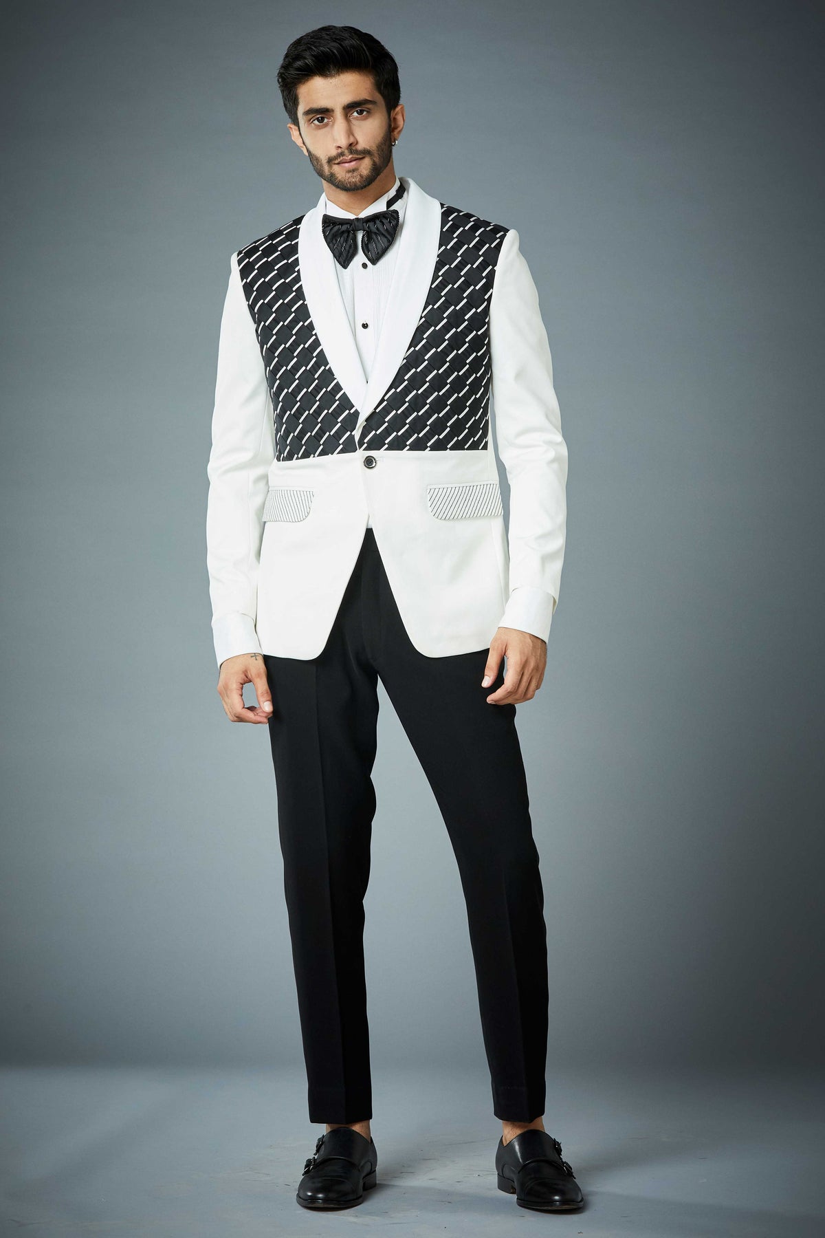 Gargee Designer's BLACK 'N' WHITE WOVEN TUXEDO SET Gargee