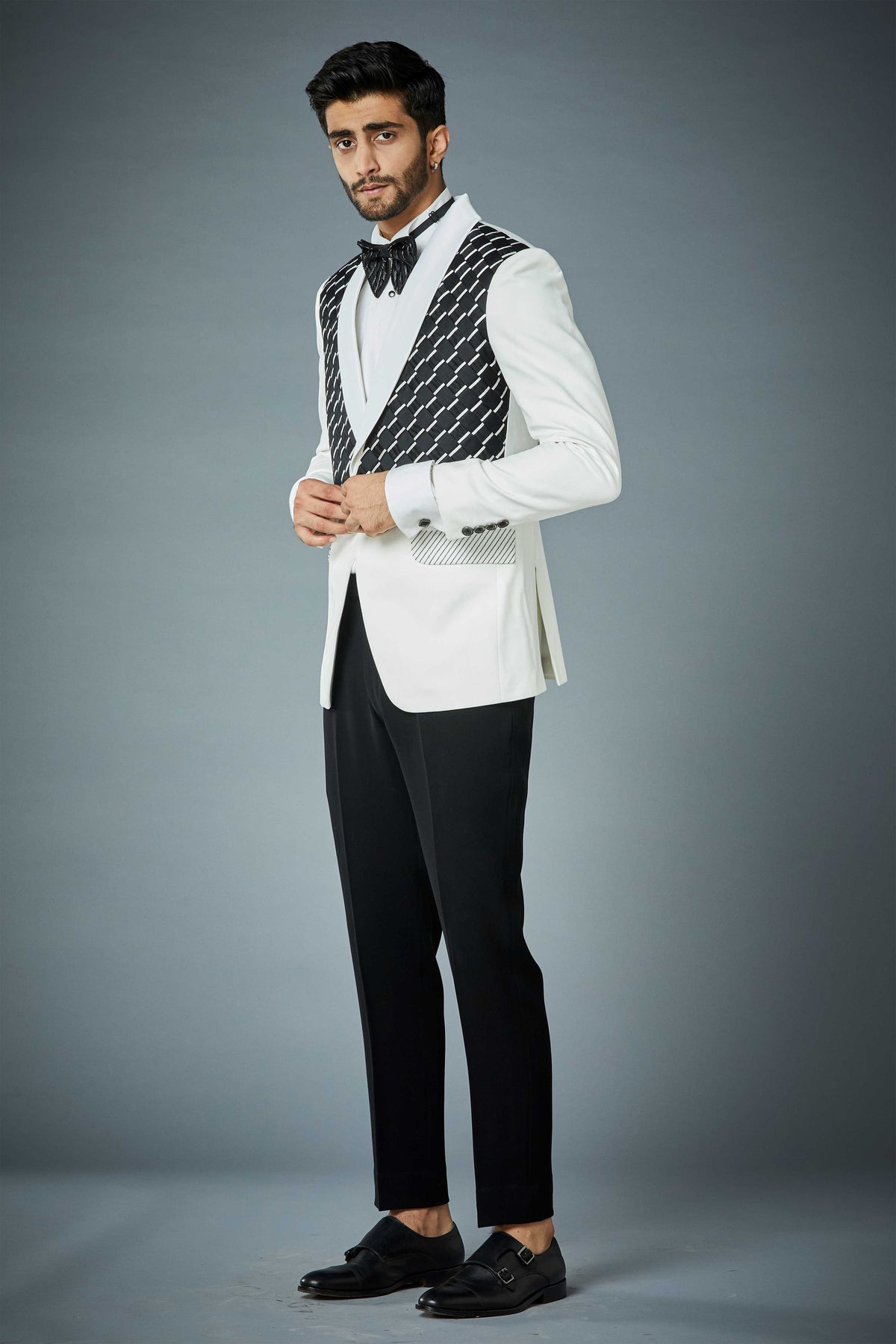 Gargee Designer's BLACK 'N' WHITE WOVEN TUXEDO SET Gargee