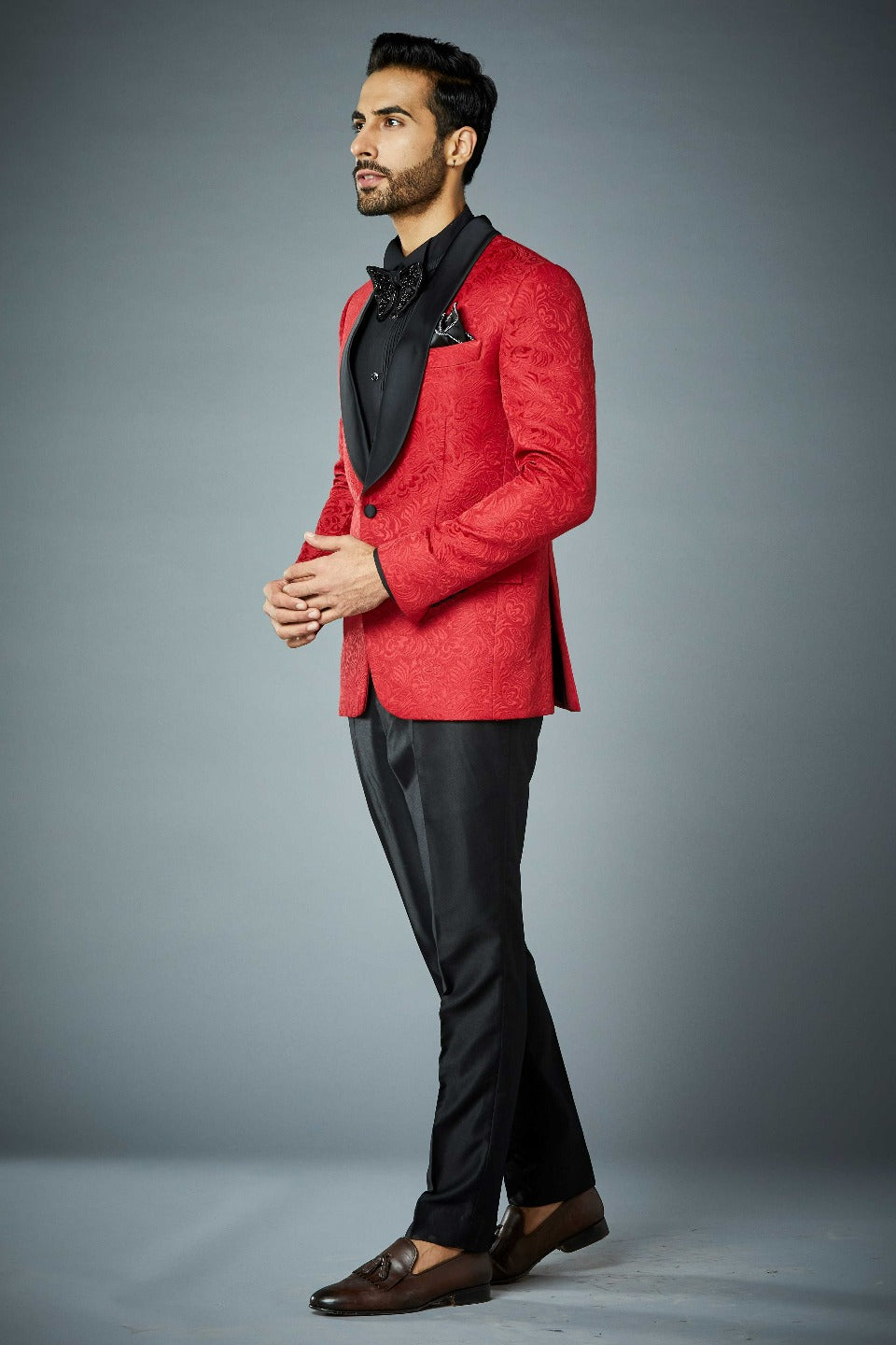 Gargee Designer's RED VALIANT EMBOSSED TUXEDO SET Gargee