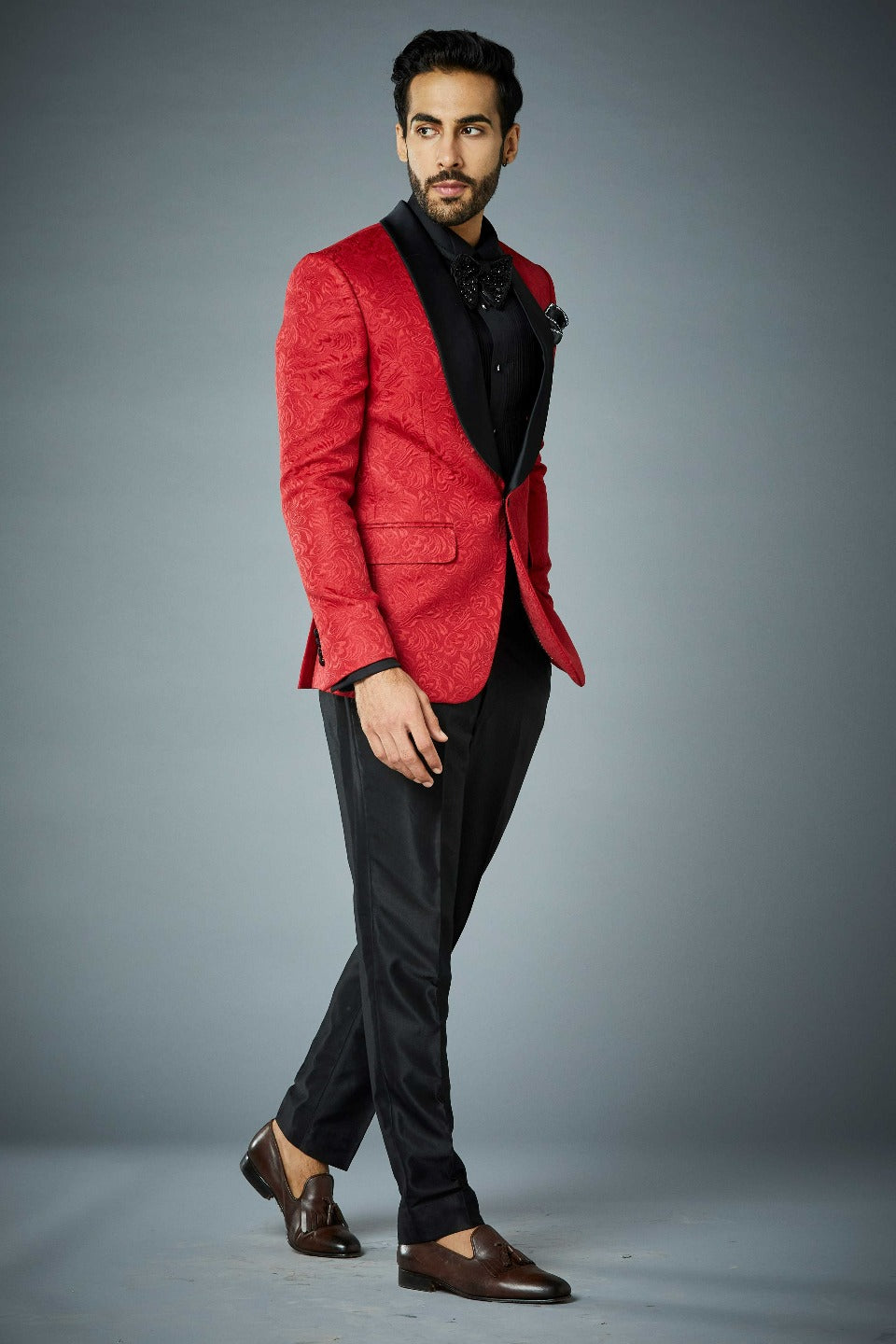 Gargee Designer's RED VALIANT EMBOSSED TUXEDO SET Gargee