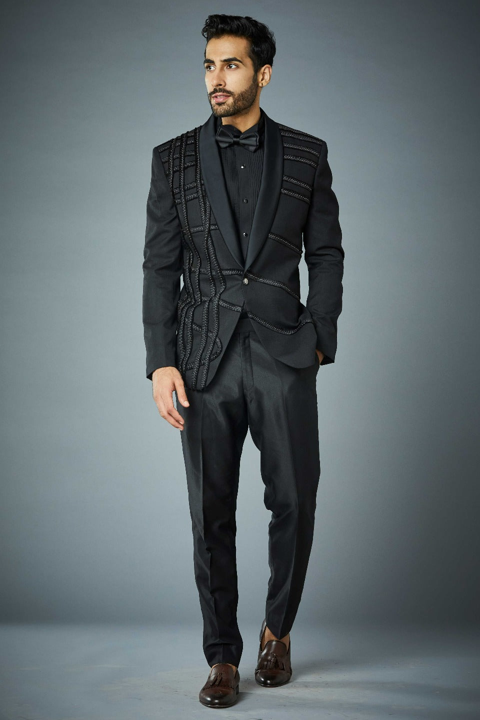 Gargee Designer's BLACK STUD RUFFLE TUXEDO SET Gargee