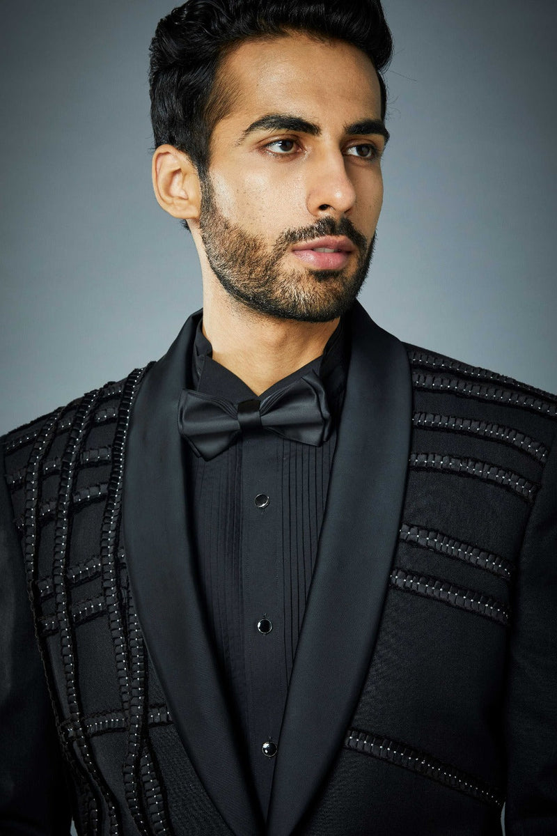 Gargee Designer's BLACK STUD RUFFLE TUXEDO SET Gargee