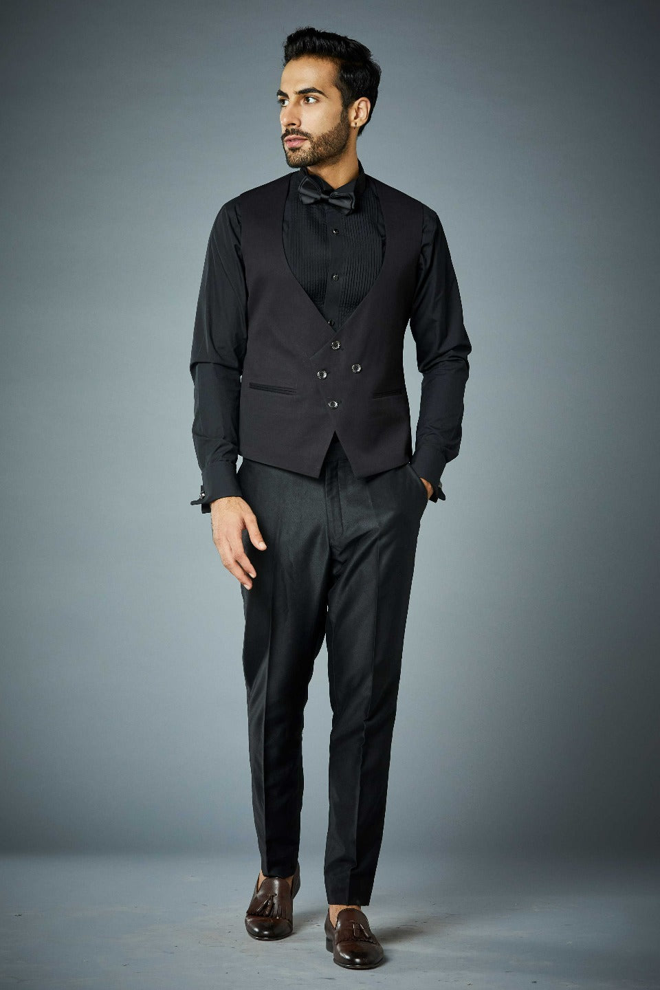 Gargee Designer's ALL BLACK CRINKLED TUXEDO SET Gargee
