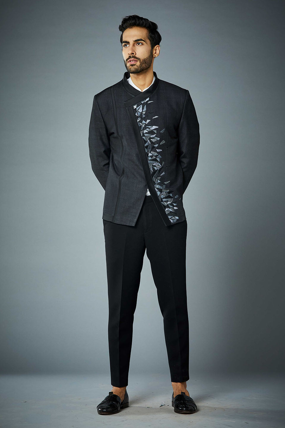 Gargee Designer's BLACK FLAKE ANGARAKHA JODHPURI SET Gargee