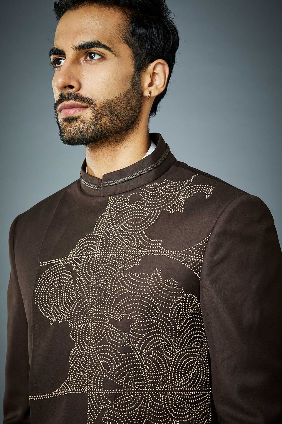 Gargee Designer's BROWN EMBROIDERED ASYMETRIC INDO SET Gargee Designer