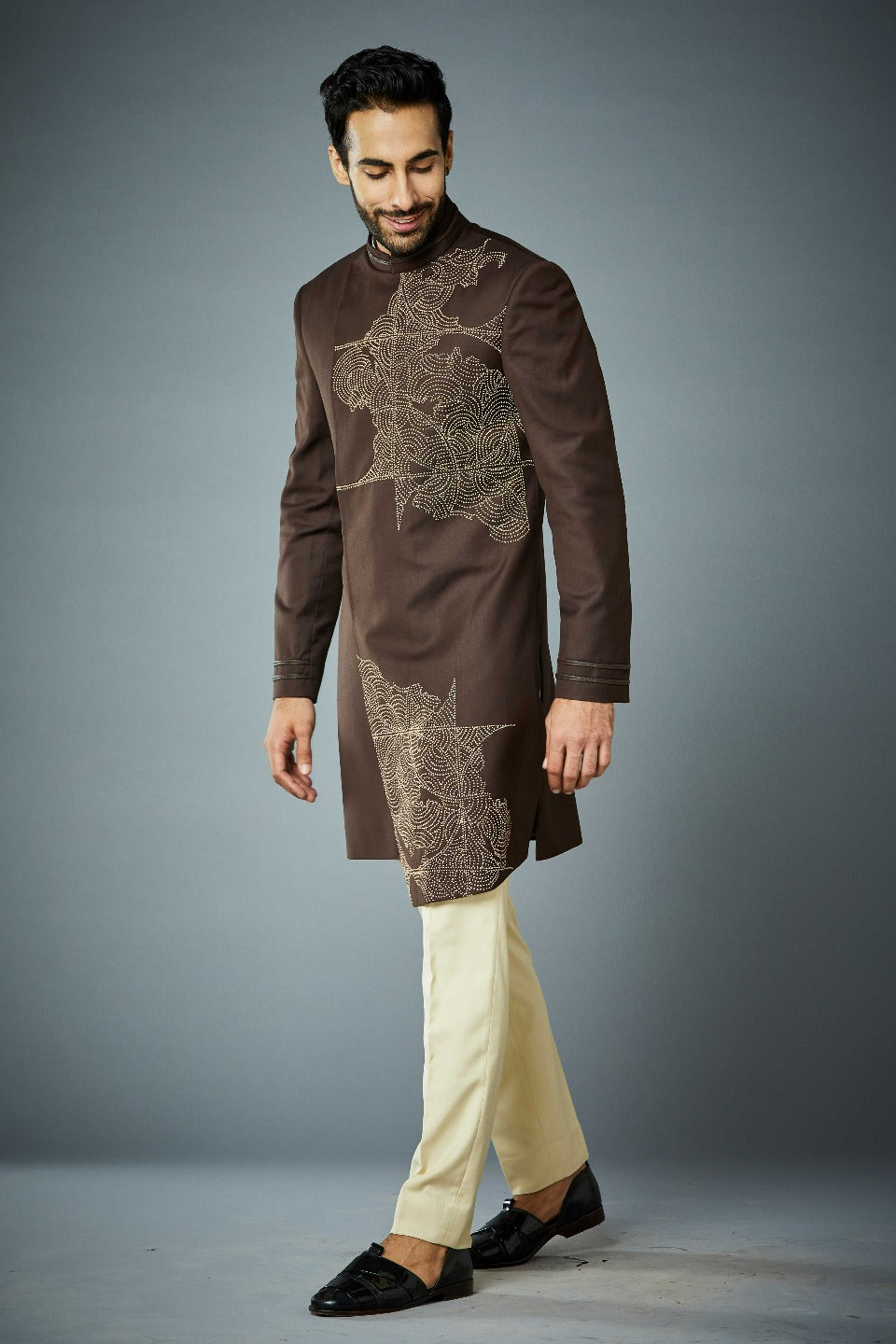 Gargee Designer's BROWN EMBROIDERED ASYMETRIC INDO SET Gargee Designer