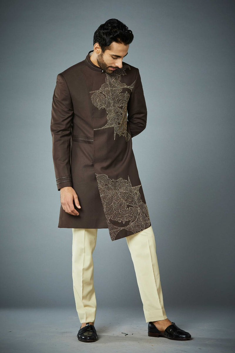 Gargee Designer's BROWN EMBROIDERED ASYMETRIC INDO SET Gargee Designer