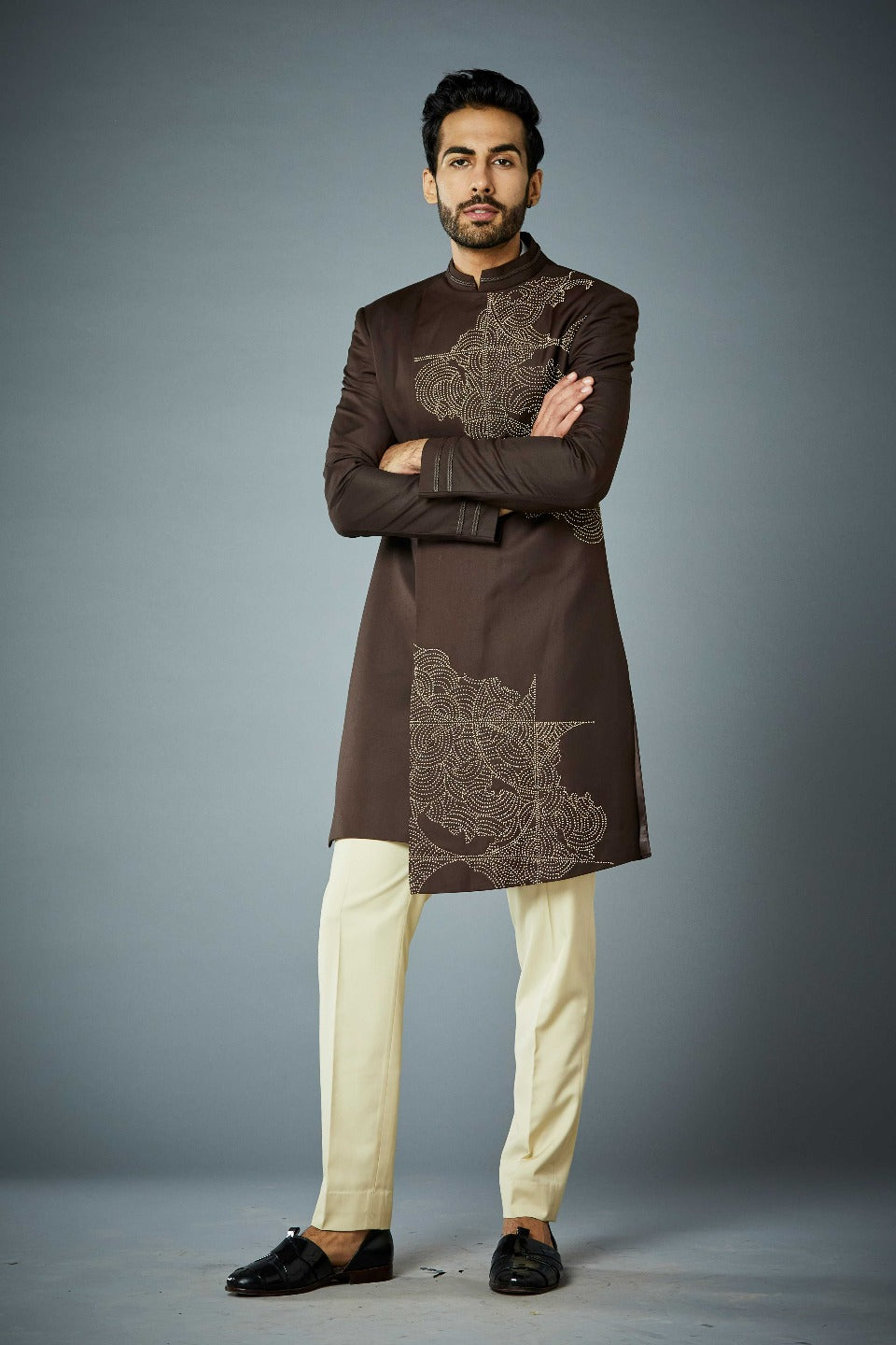 Gargee Designer's BROWN EMBROIDERED ASYMETRIC INDO SET Gargee Designer