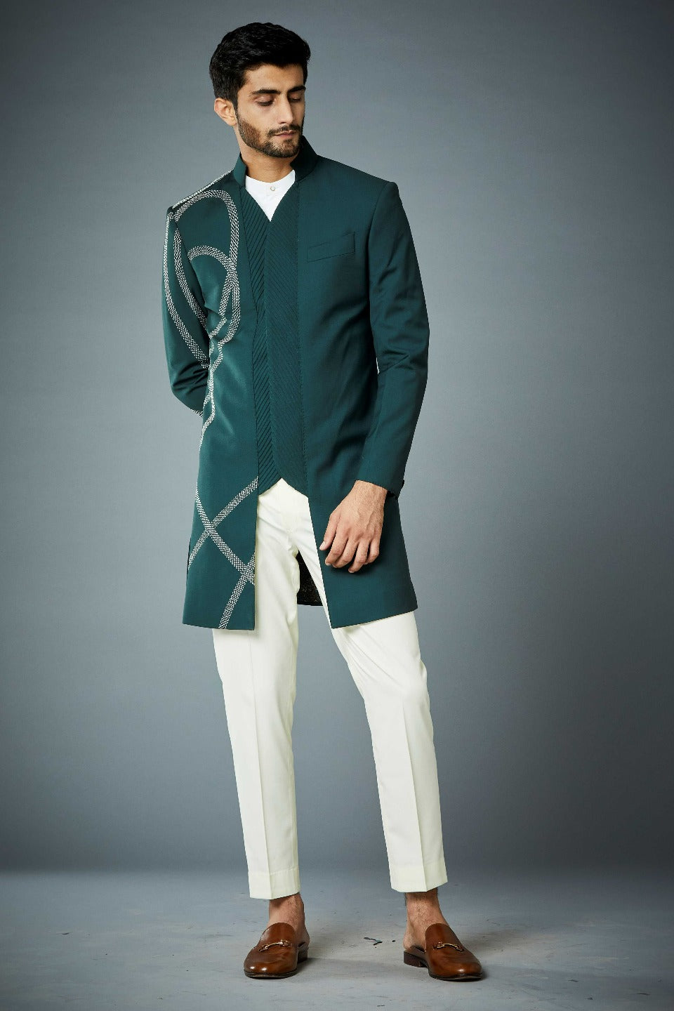 Gargee Designer's GREEN VIPER EMBROIDERED INDO SET Gargee Designer