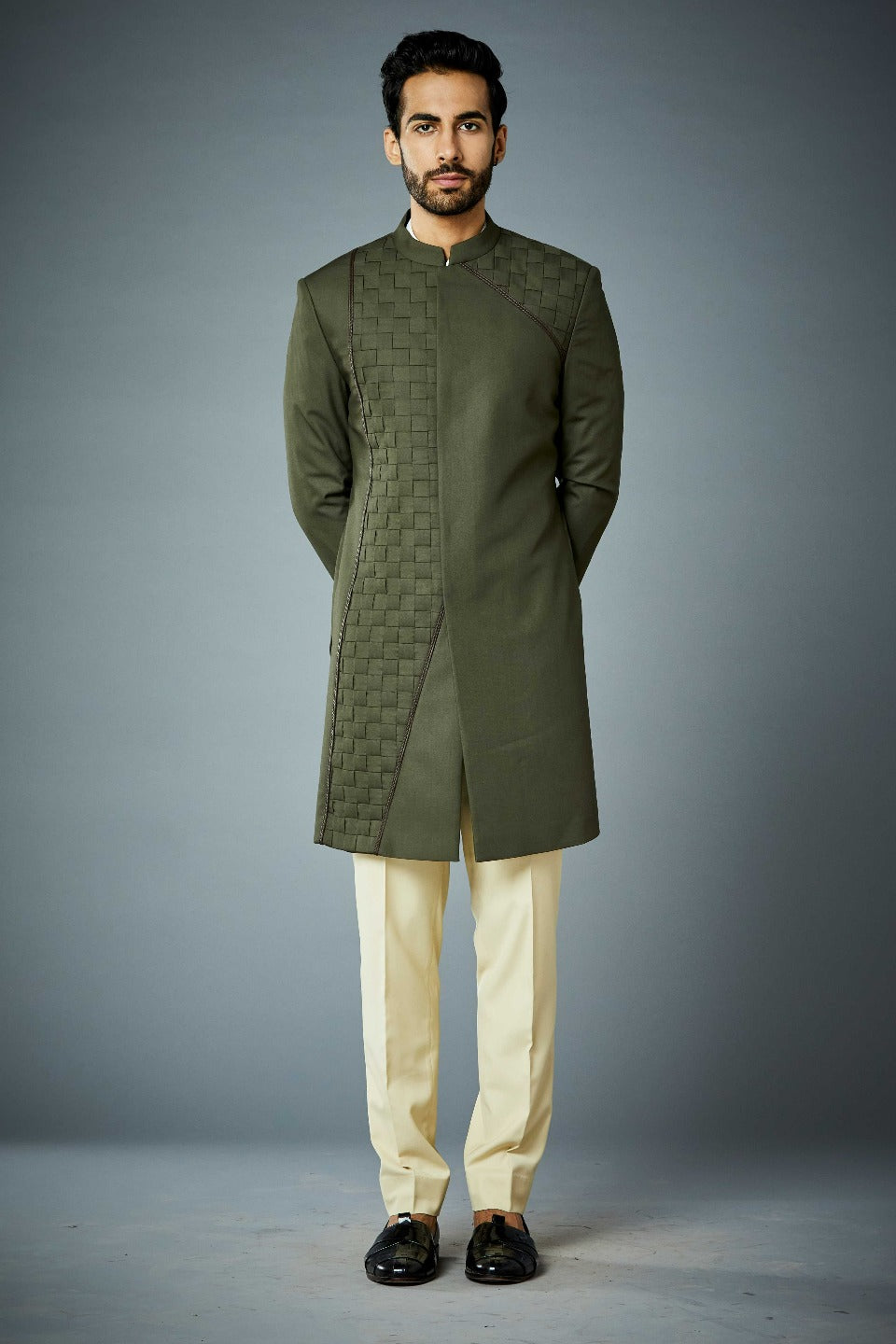 Gargee Designer's OLIVE WEAVING EMBROIDERED INDO SET Gargee Designer