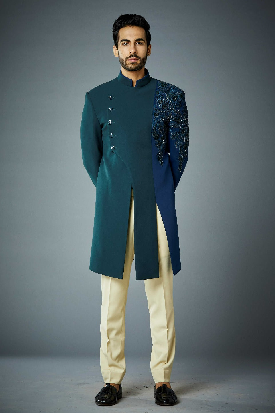 Gargee Designer's TEAL COMBINATION EMBROIDERED INDO SET Gargee Designer