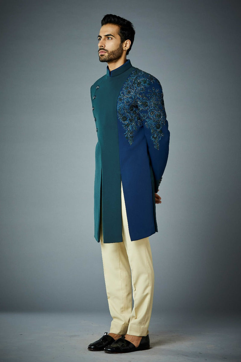 Gargee Designer's TEAL COMBINATION EMBROIDERED INDO SET Gargee Designer