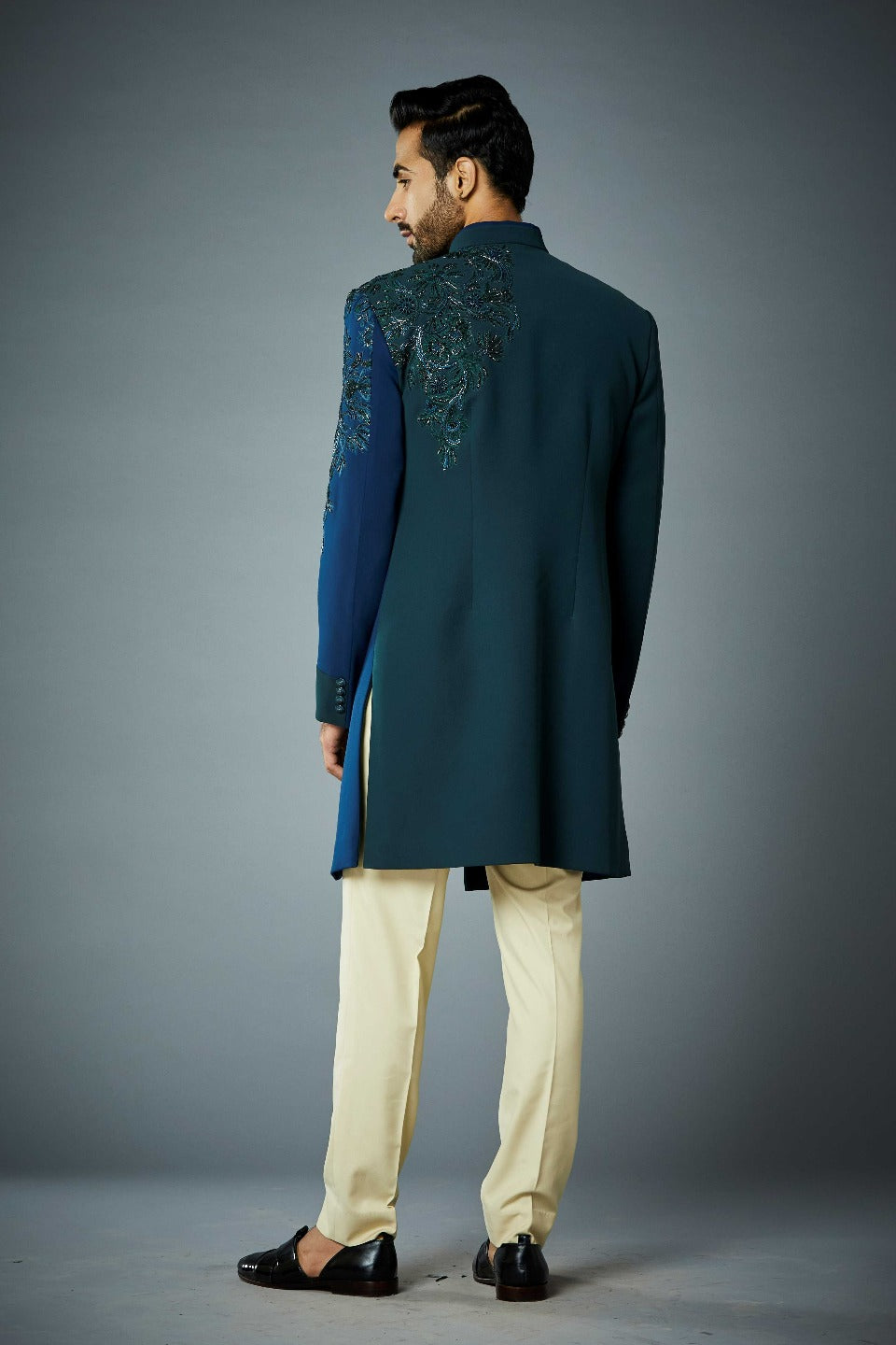 Gargee Designer's TEAL COMBINATION EMBROIDERED INDO SET Gargee Designer