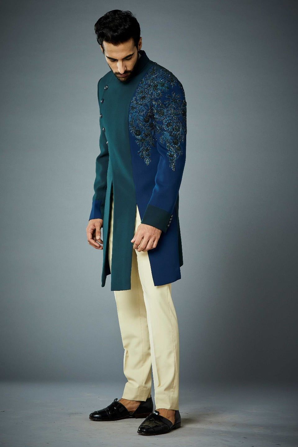 Gargee Designer's TEAL COMBINATION EMBROIDERED INDO SET Gargee Designer