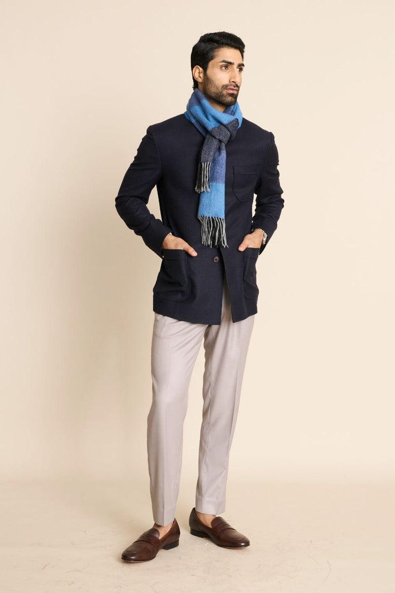 Gargee Designer's NAVY FLANNEL BANDHGALA JACKET Gargee