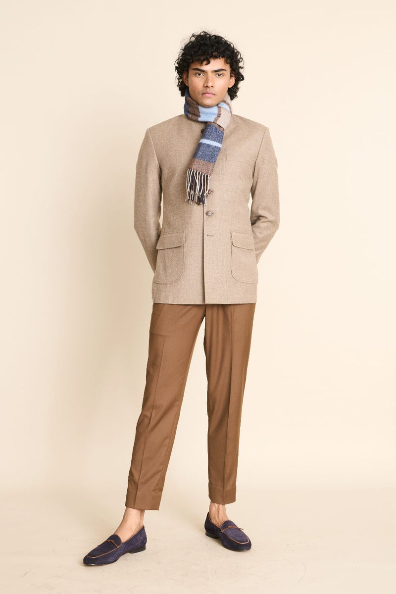 Gargee Designer's BEIGE FLANNEL BANDHGALA JACKET Gargee