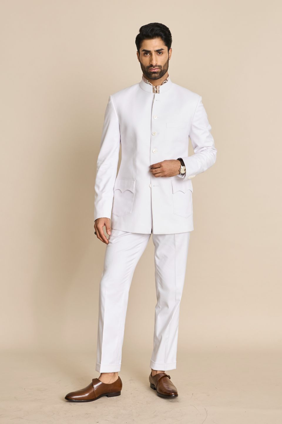 Gargee Designer's WHITE TAILORED BANDHGALA JACKET SET Gargee