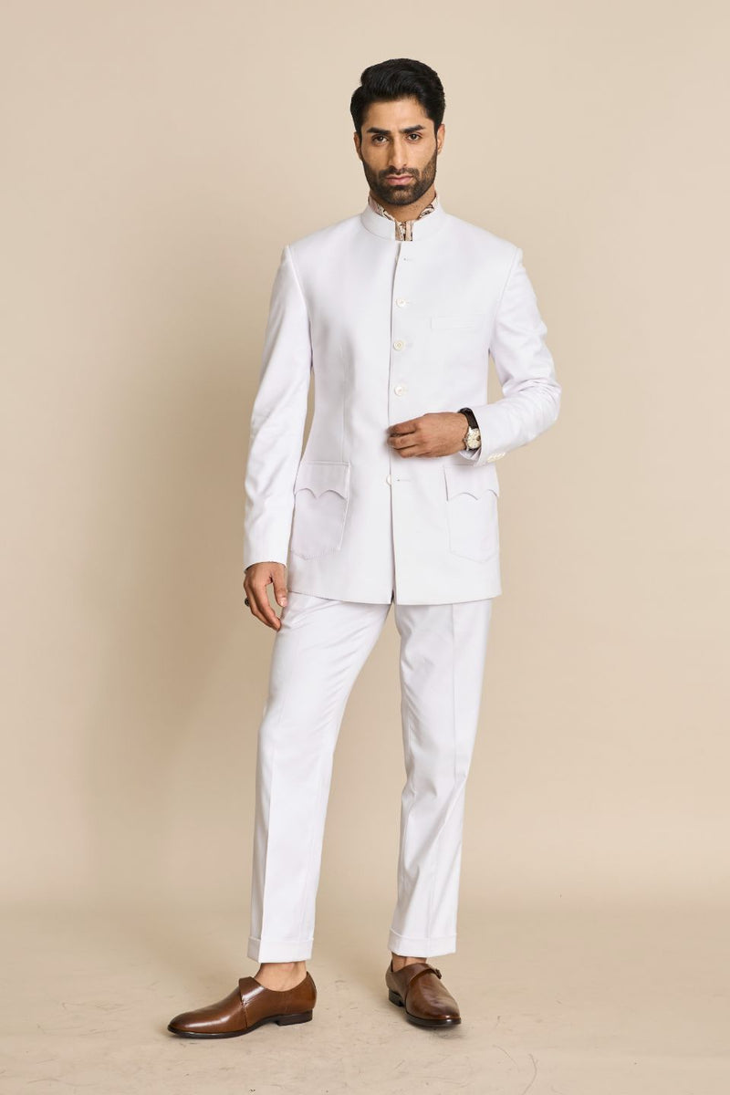 Gargee Designer's WHITE TAILORED BANDHGALA JACKET SET Gargee