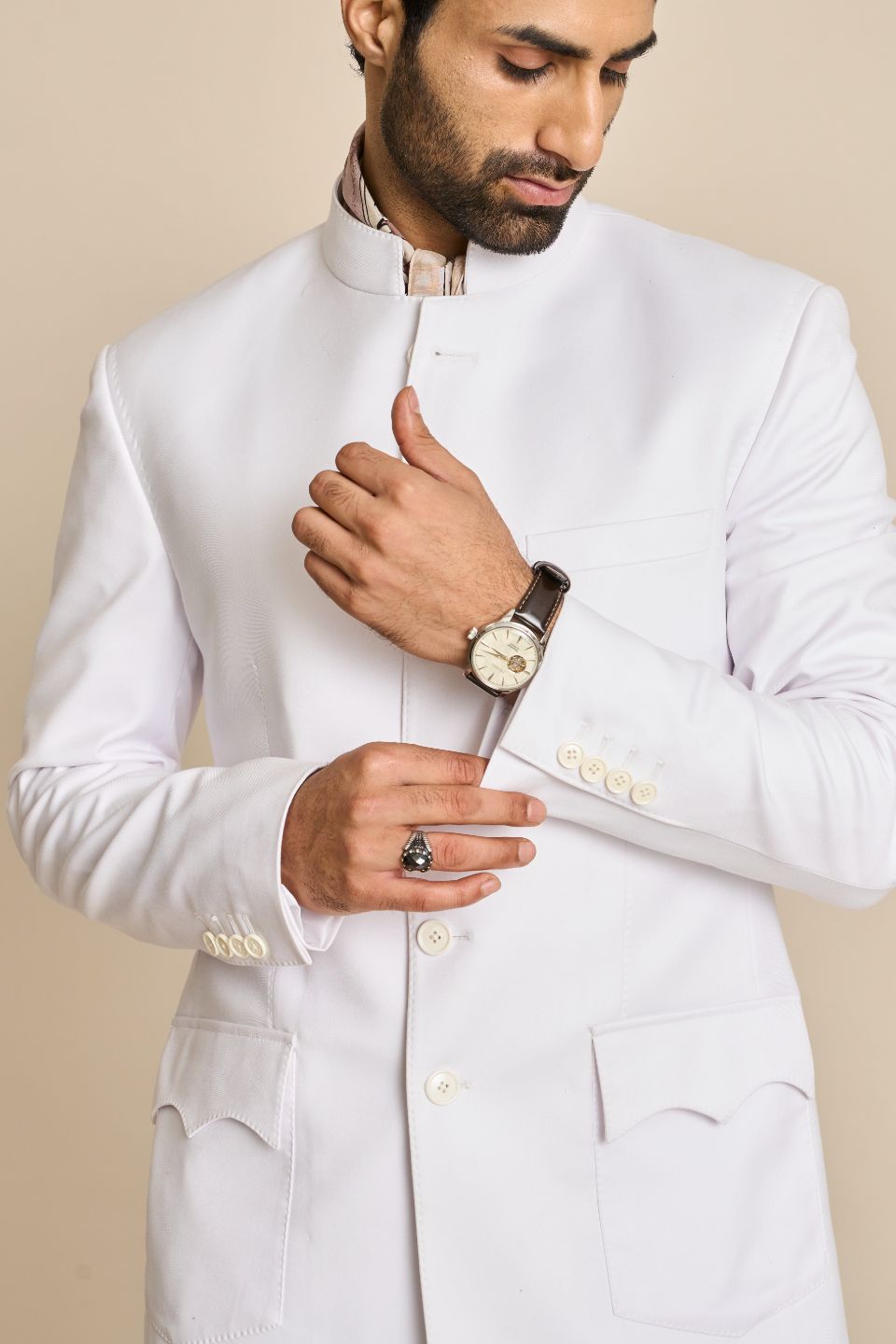 Gargee Designer's WHITE TAILORED BANDHGALA JACKET SET Gargee