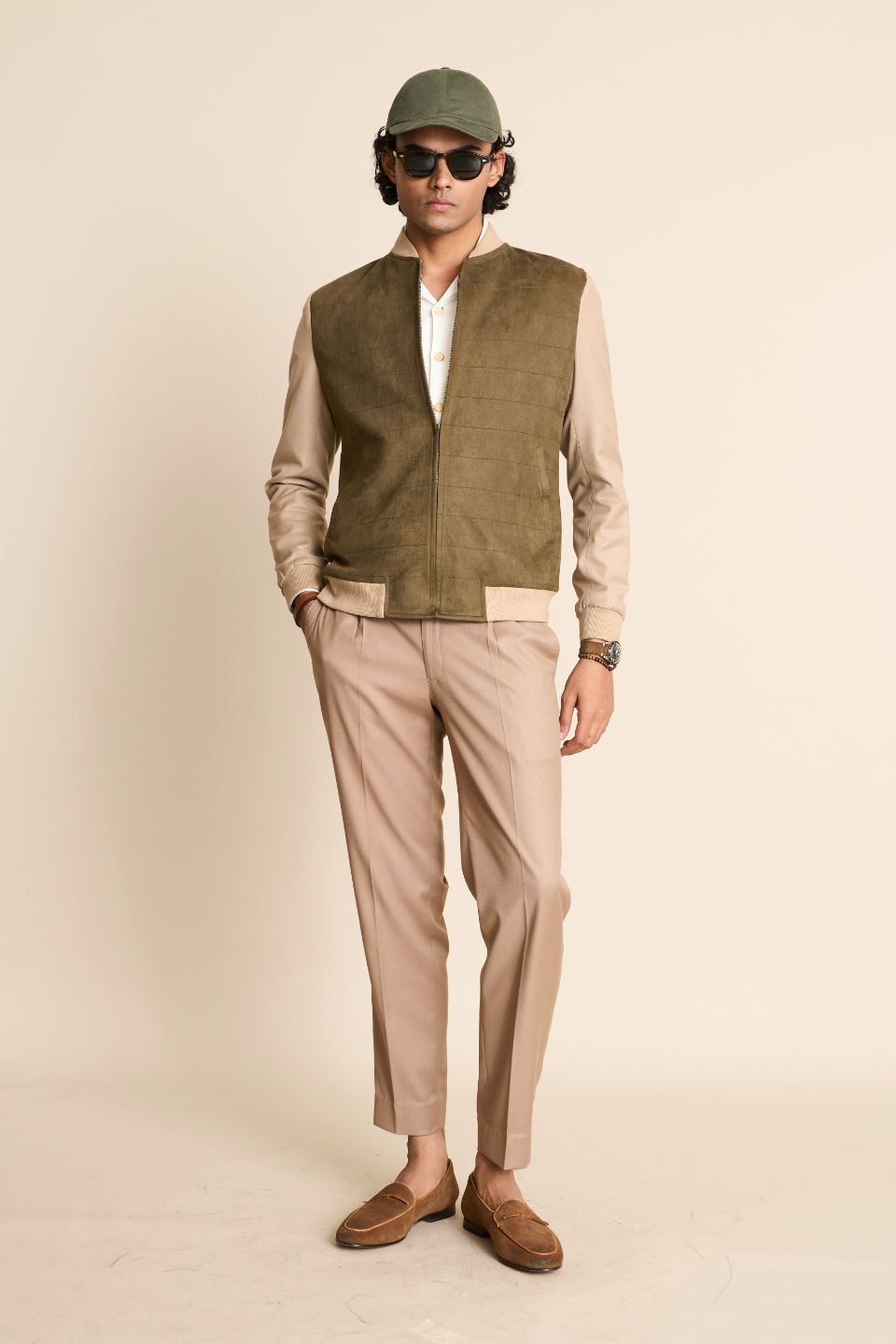 Gargee Designer's OLIVE SUEDE BOMBER JACKET Gargee