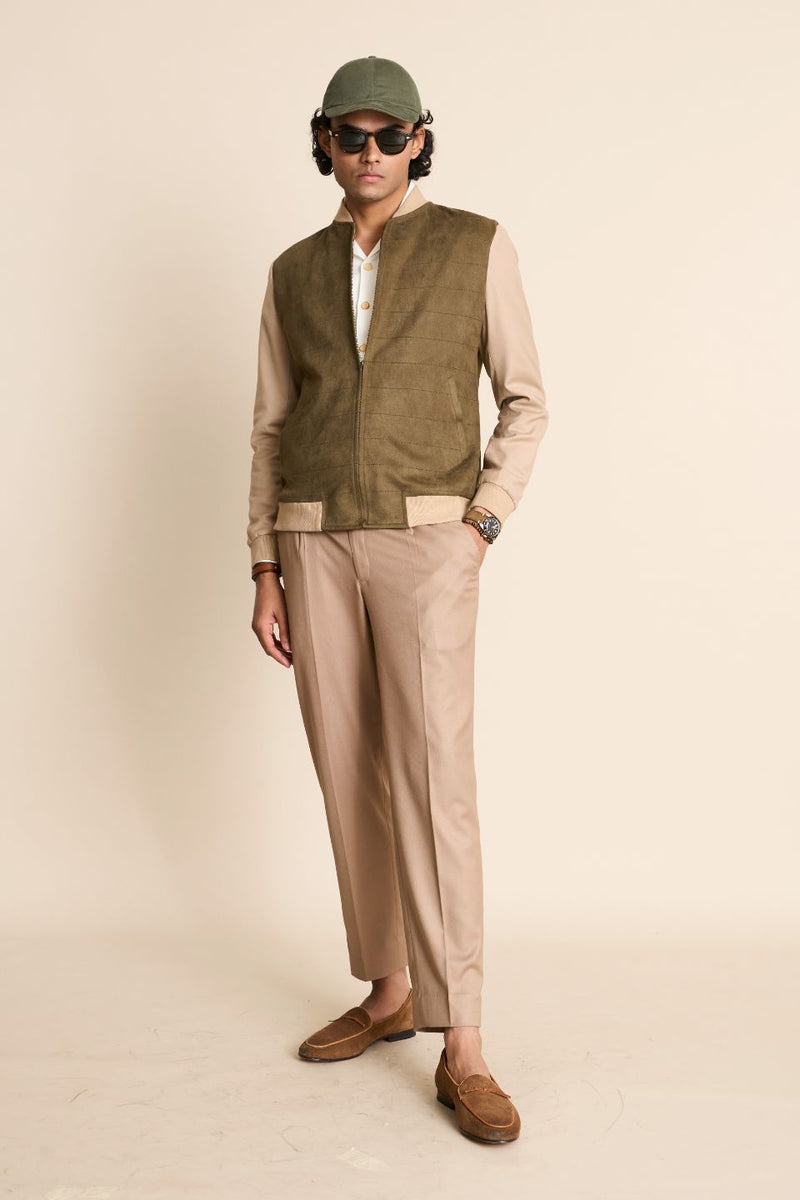 Gargee Designer's OLIVE SUEDE BOMBER JACKET Gargee