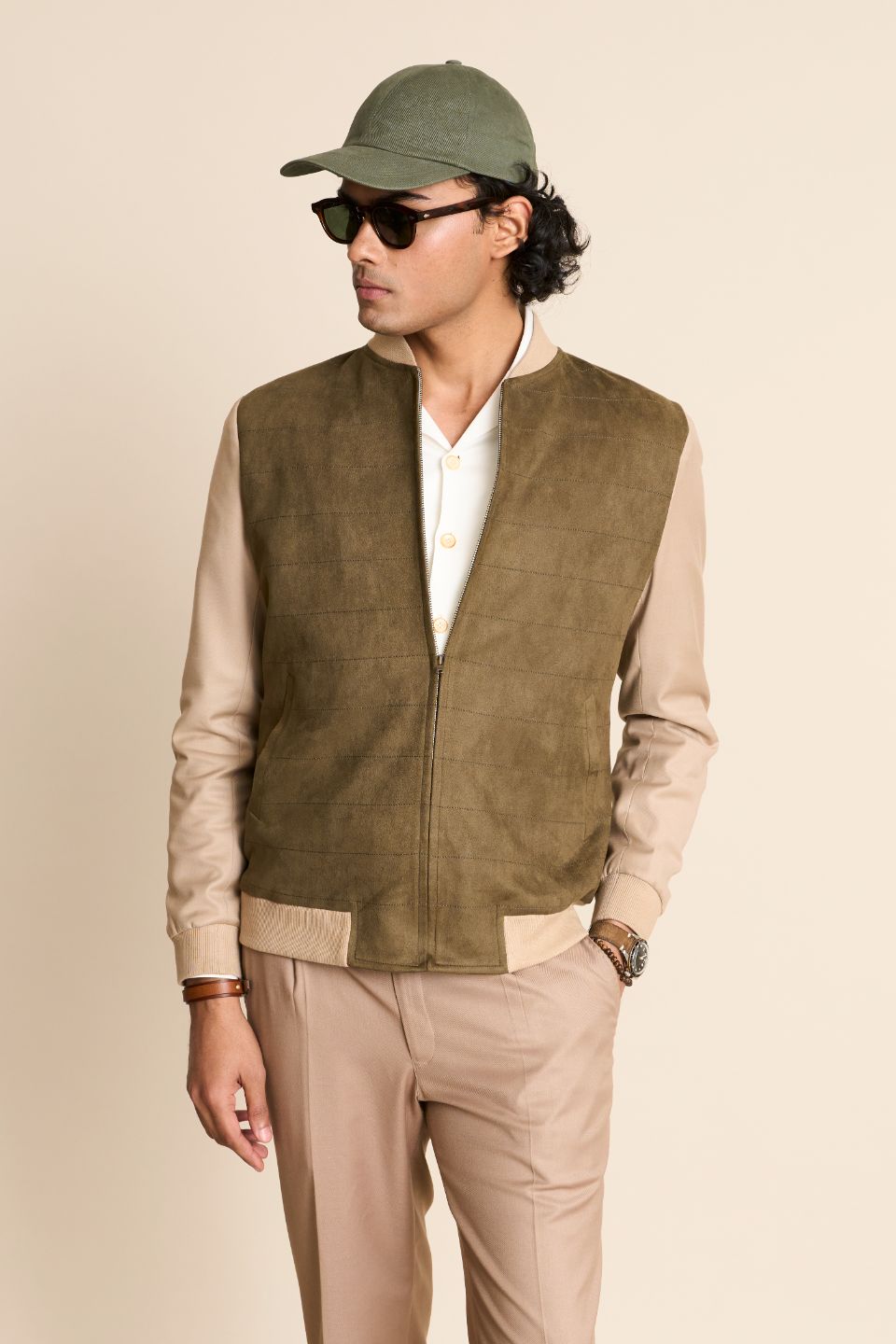 Gargee Designer's OLIVE SUEDE BOMBER JACKET Gargee